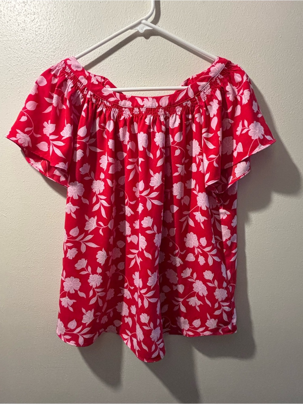 LC Lauren Conrad Floral Red/Pink Blouse Women’s Large-EUC